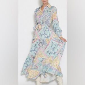 TAJ by Sabrina Crippa Sahel Blue Paisley Pastel Patchwork Long Sleeve Maxi Dress